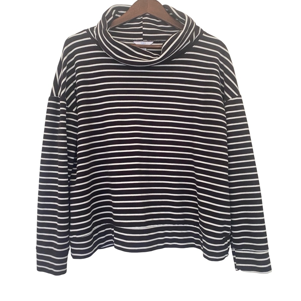 Time and Tru Striped Cowl Neck Womens Top L Black White Long Sleeve Stretch